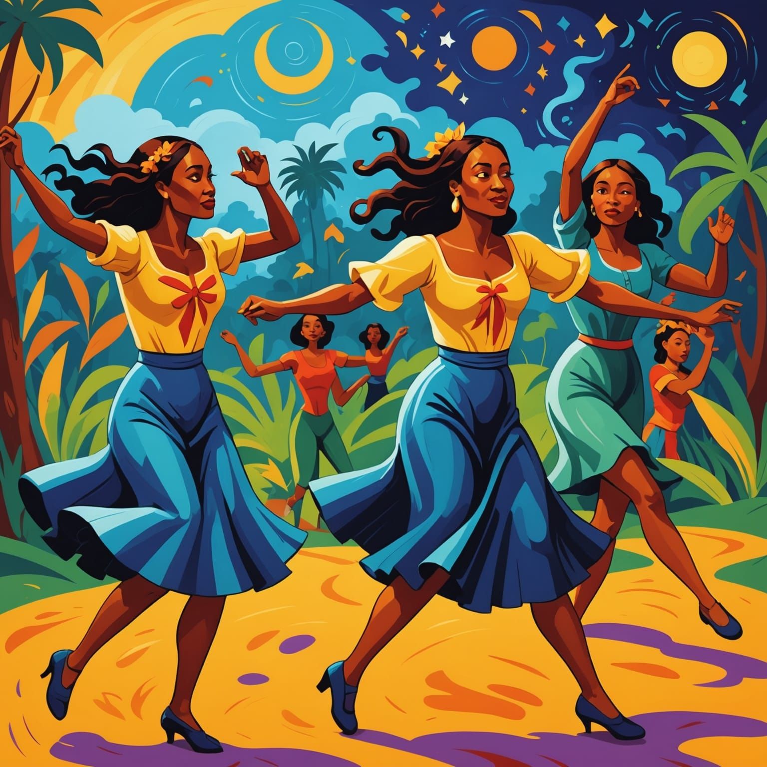 Dancing Females in Magical Primitivism Style