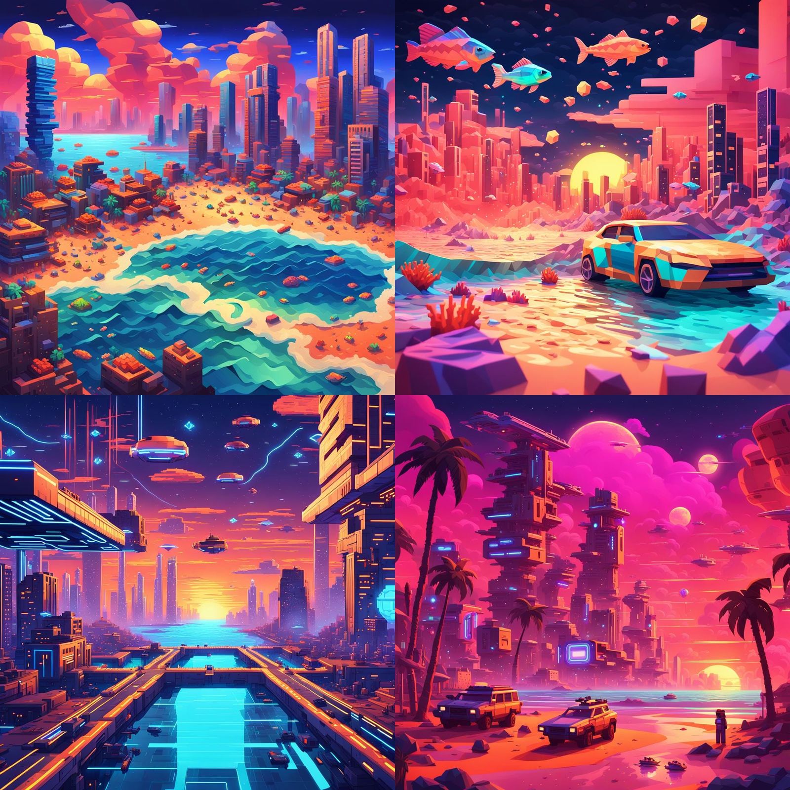 Vibrant Minecraft Landscape Blending Ocean and Sci-Fi