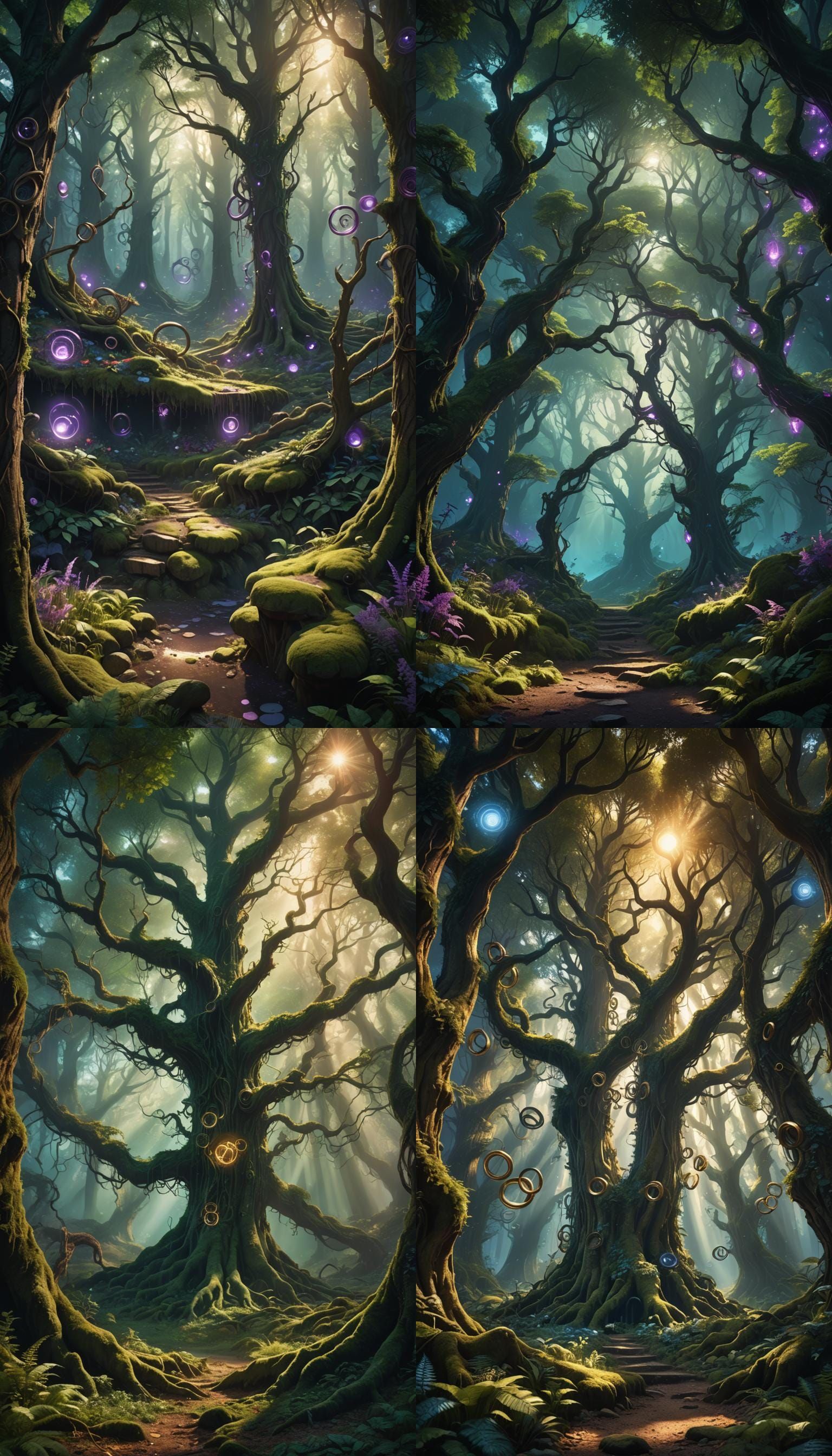 Mystical Forest with Floating Lights: Fantasy Concept Art