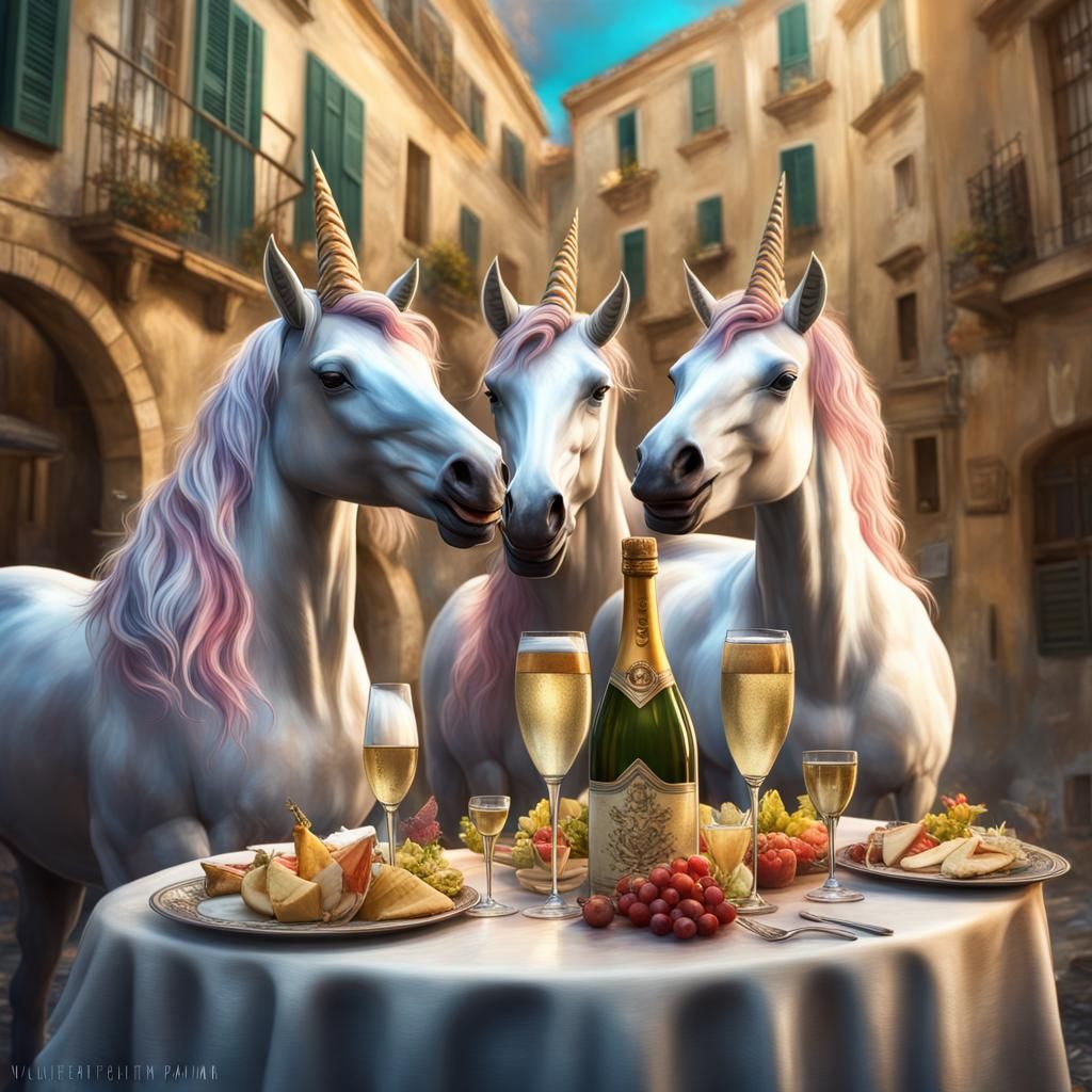 Unicorns Celebrate in Malta, Surreal Photo-Realism