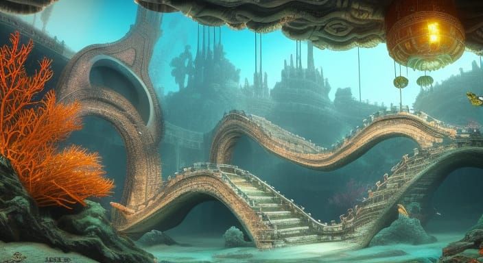 Underwater Chinese Ruins in Deep Color