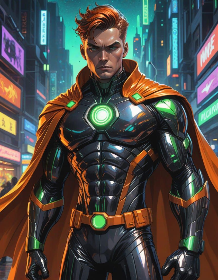 Glowing Superhero Icon Dominates City Streets at Night