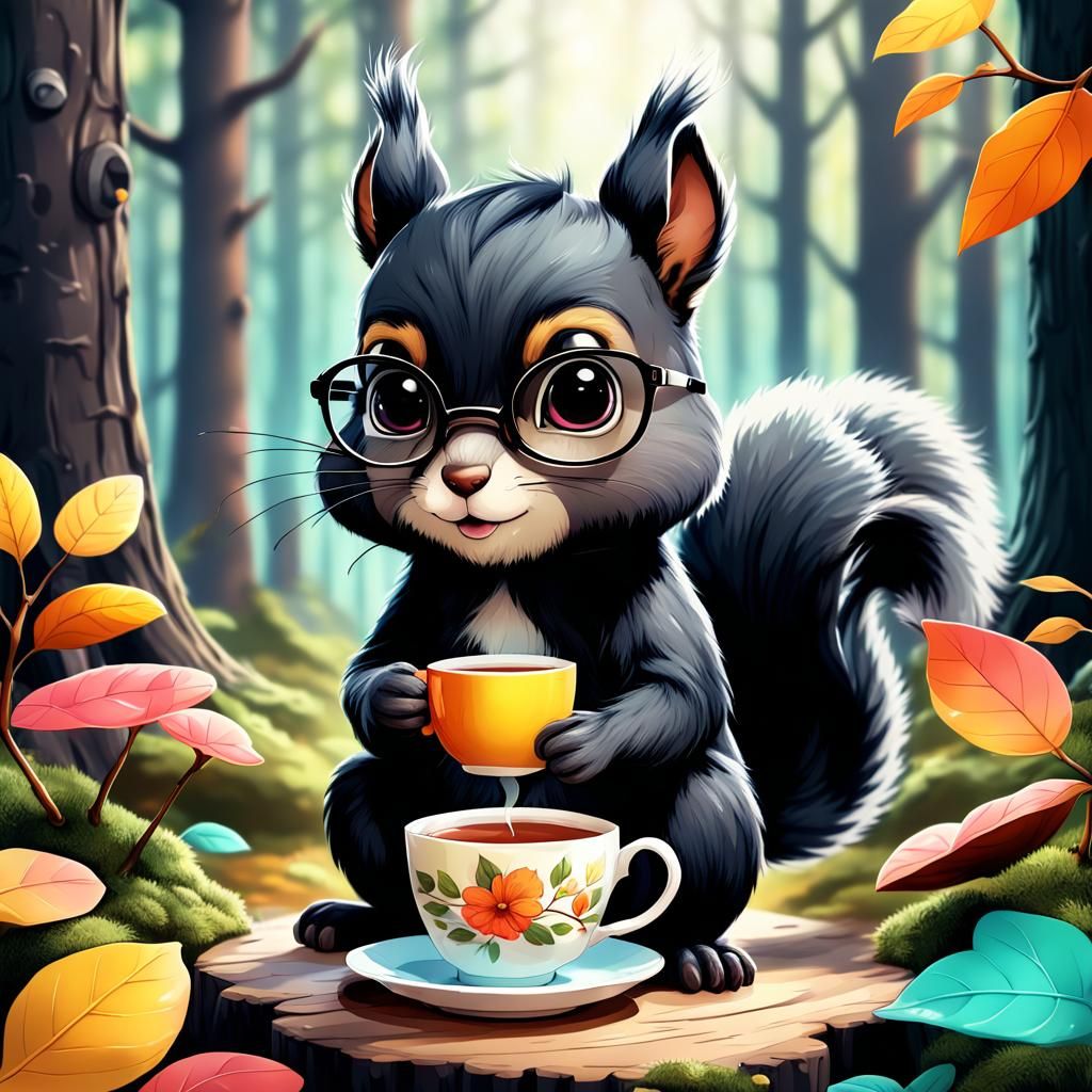 Squirrel enjoying a cup of tea
