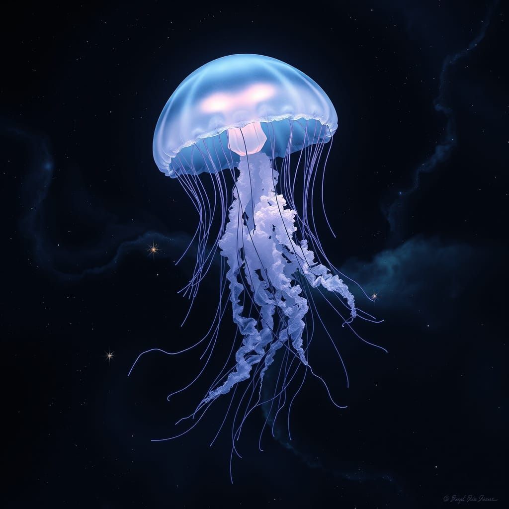 Bioluminescent Jellyfish in Deep Space Nebula
