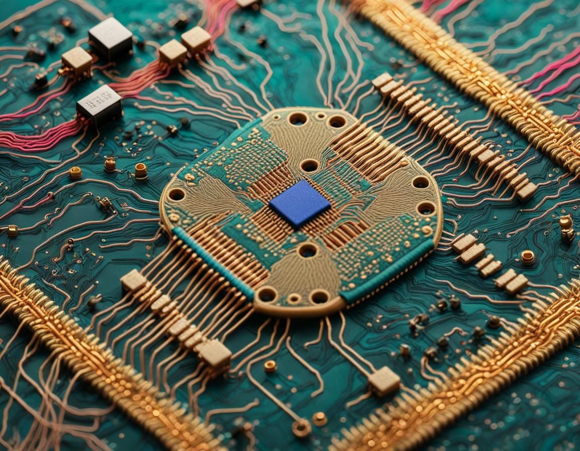 Embroidered Circuit Board with Golden Thread