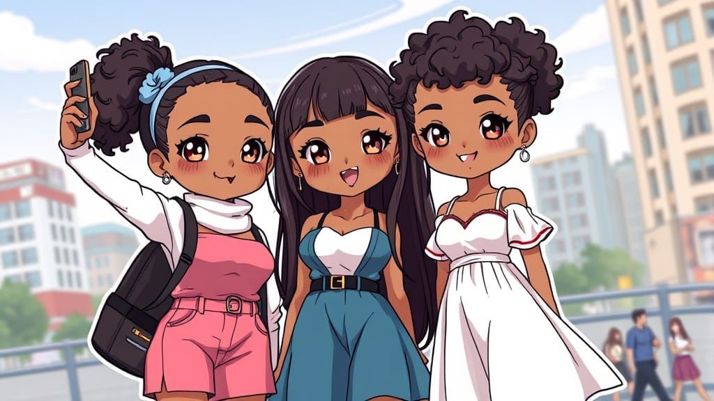 Charming Chibi Ladies Selfie in Shojo Manga Style