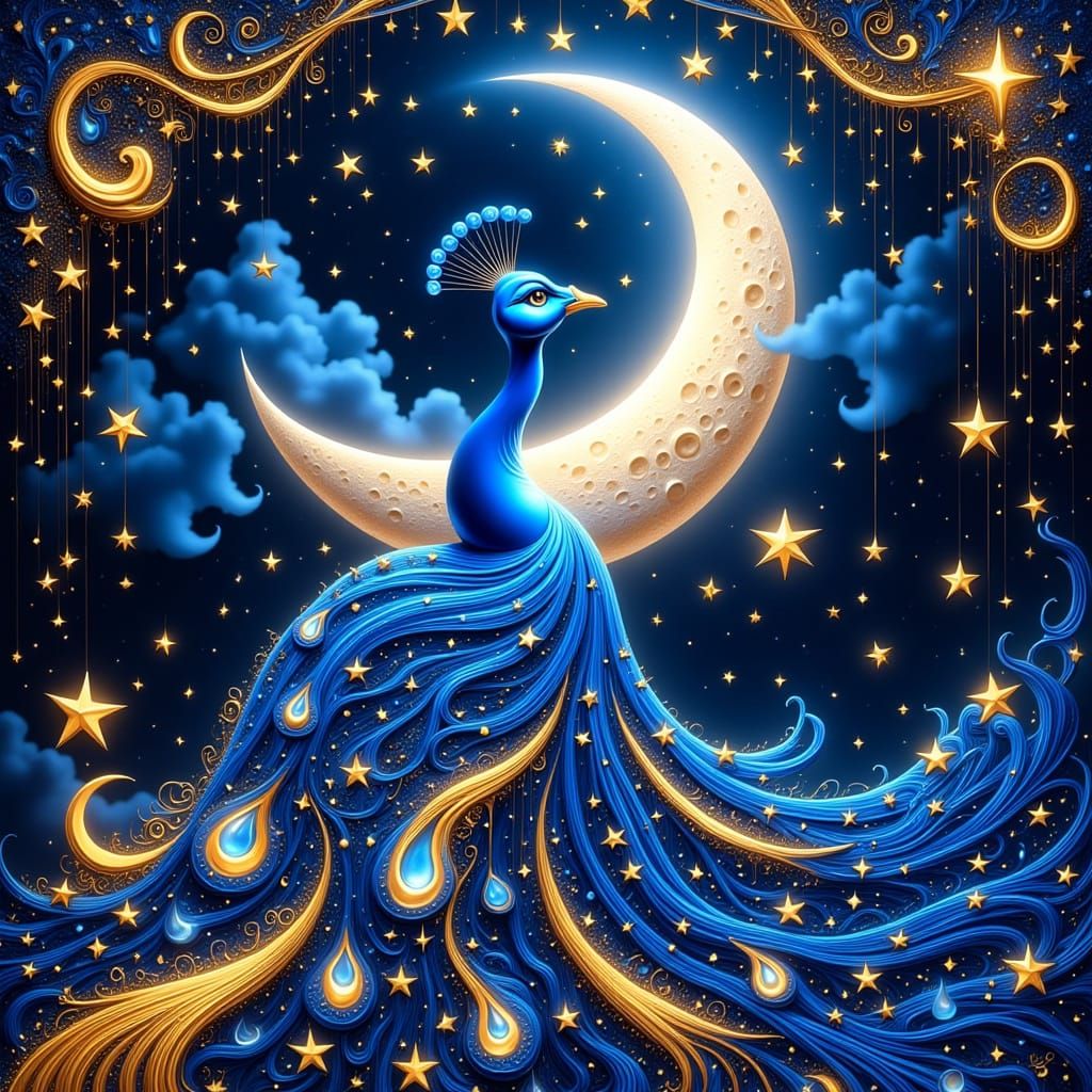 Radiant Peacock in Mystical Celestial Illustration