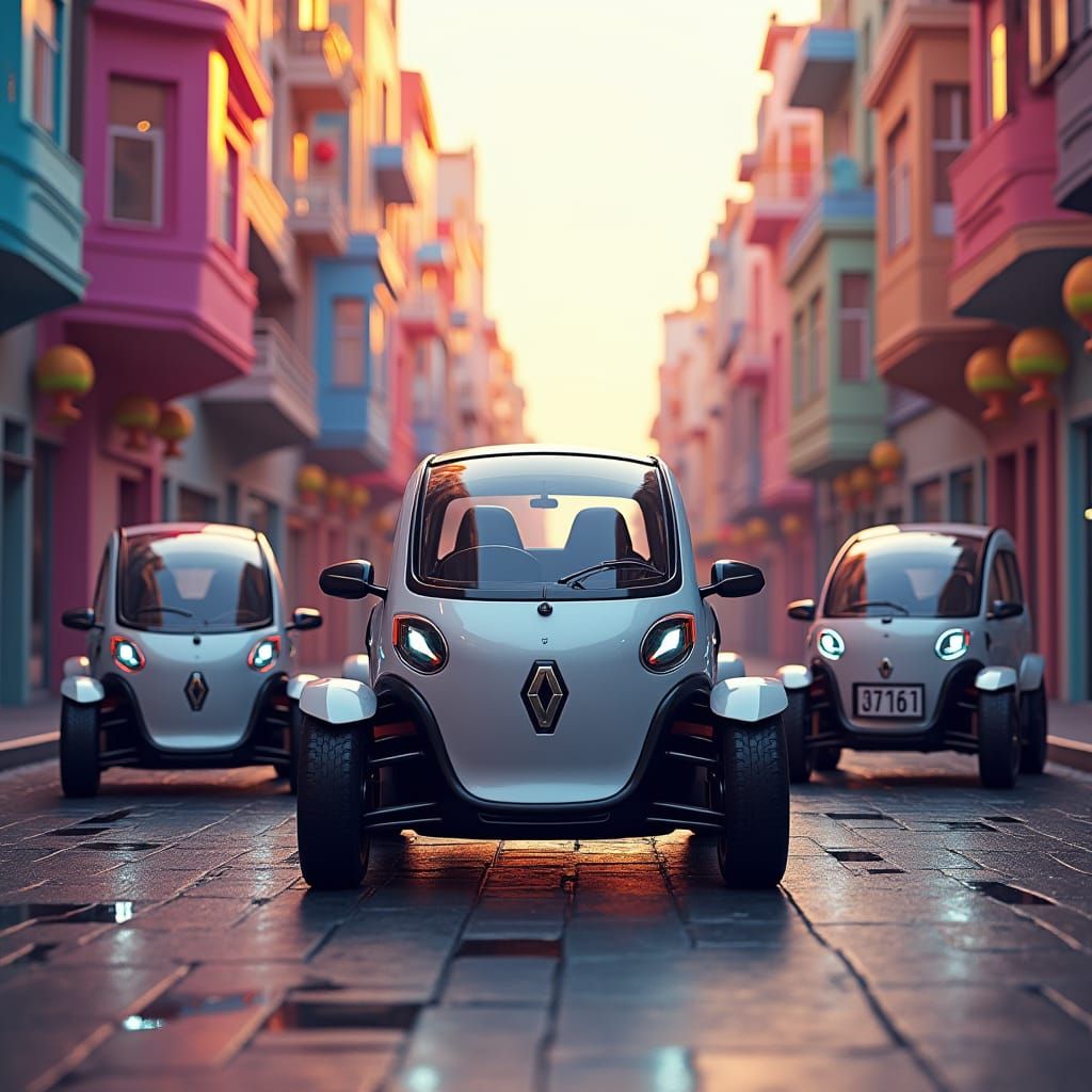 Futuristic Electric Vehicles in Urban Street Scene