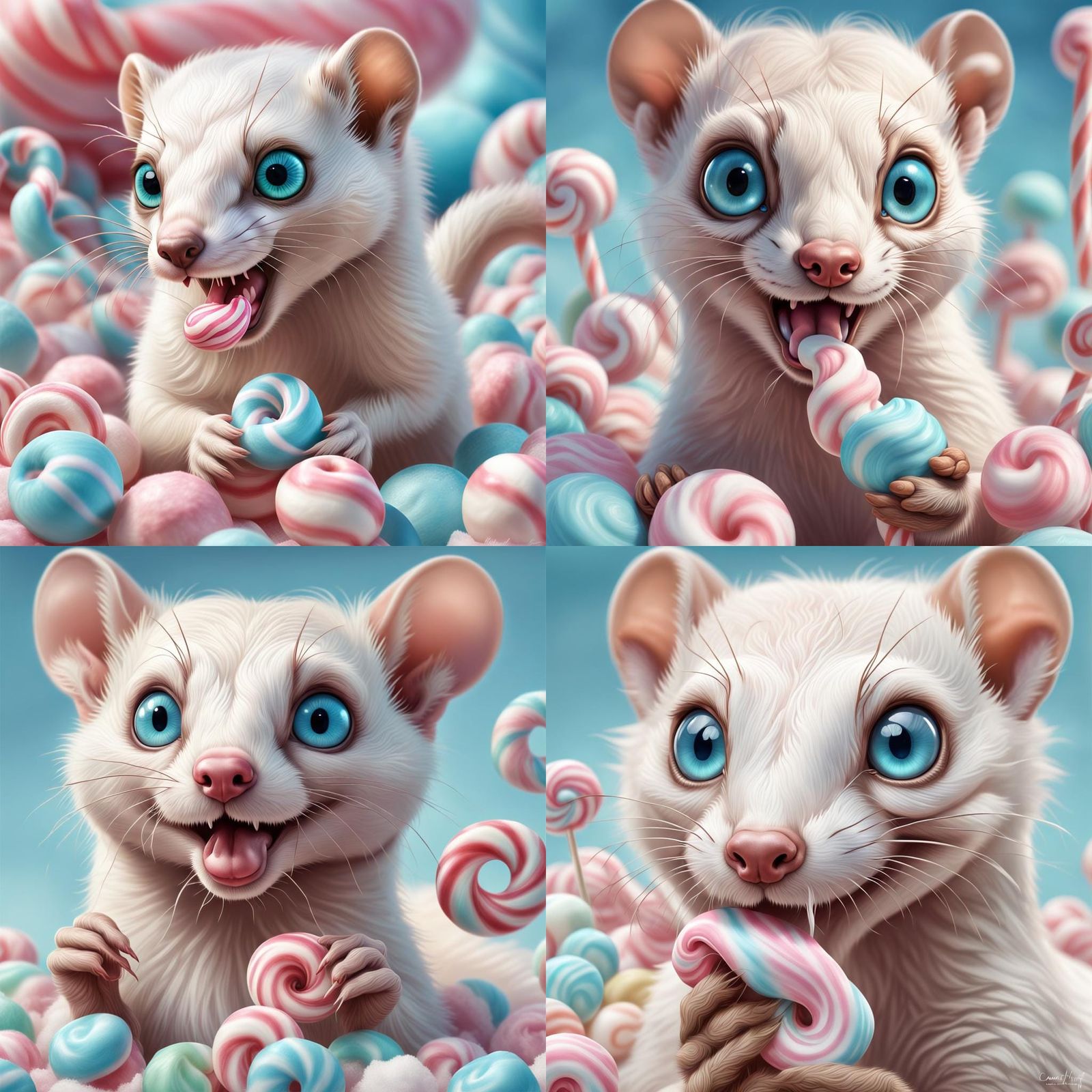 Pastel Weasel in Candyland: Hyperrealistic Digital Art