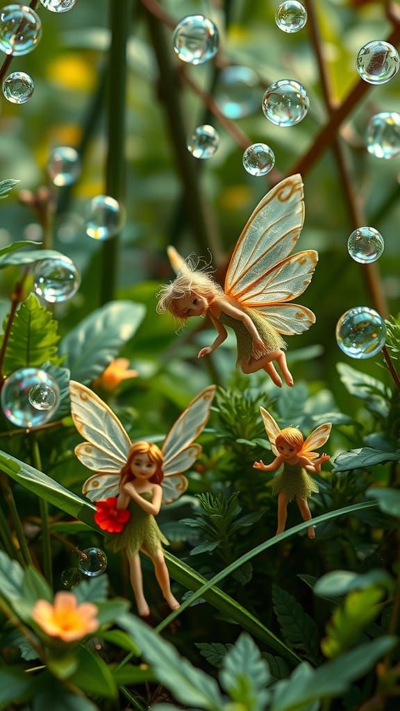 Whimsical Forest Fairies in Iridescent Bubbles