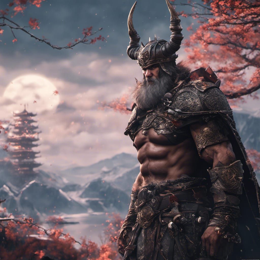 Black European Anime Viking in Detailed Matte Painting