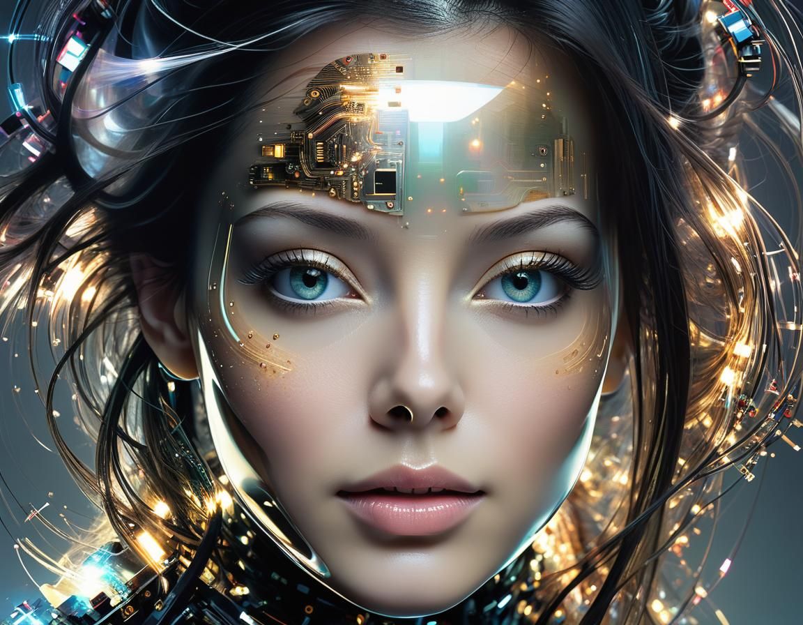 (Double Exposure Image Of The Face Of AI Created Out Of Bits...