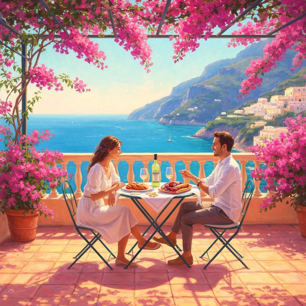 Amalfi Coast Terrace in Impressionist Style