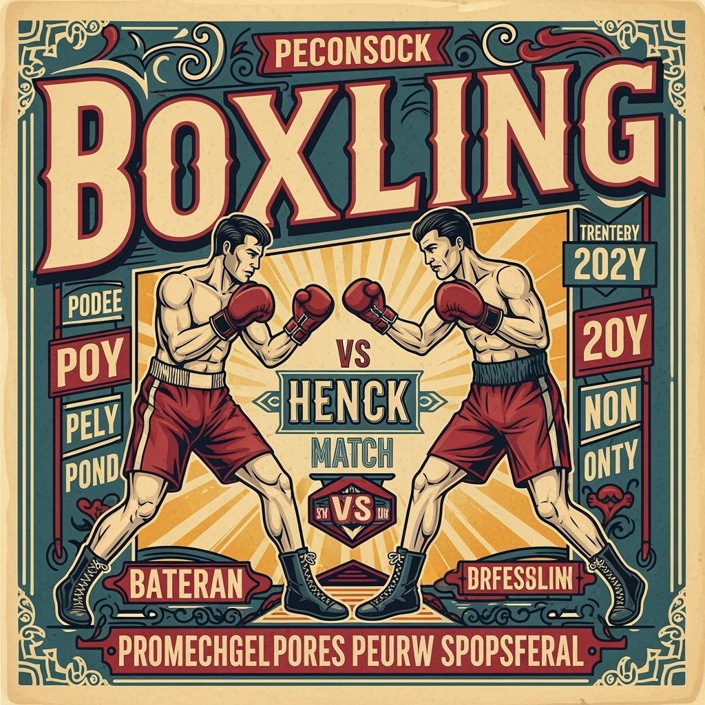 Vintage Boxing Poster with Dramatic Early 20th Century Typog...