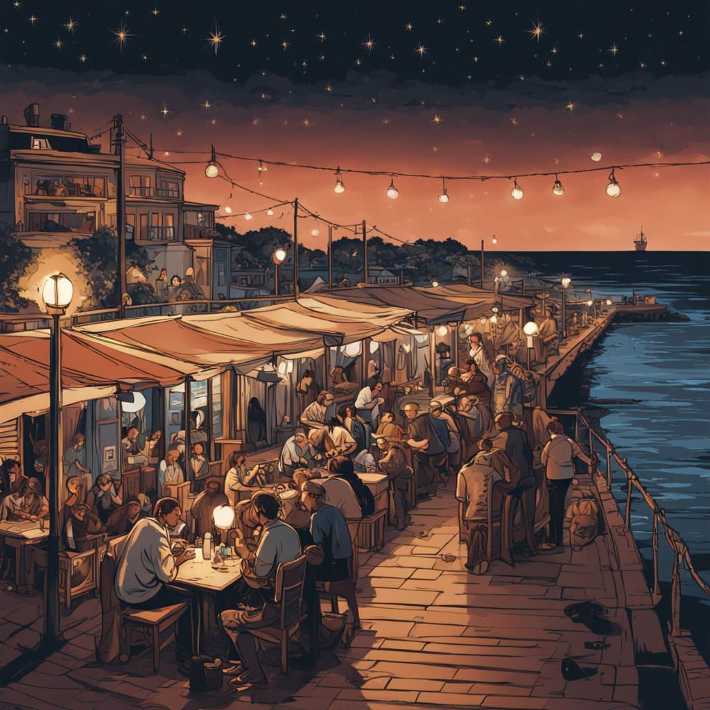 Lively Seaside Boulevard at Night with City Lights