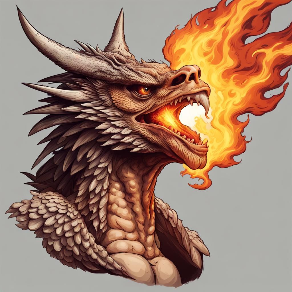 Realistic Hybrid Creature Blowing Fire