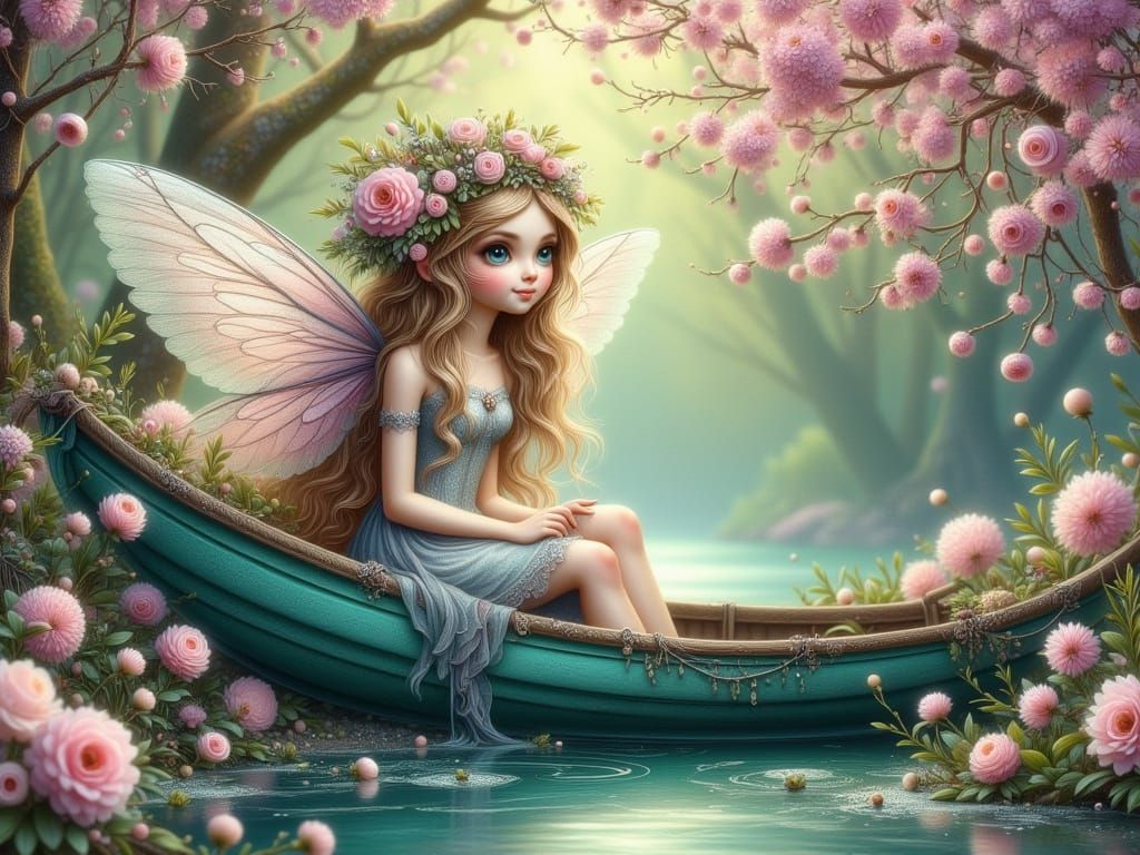 Whimsical Fairy in a Vibrant Springtime Scene