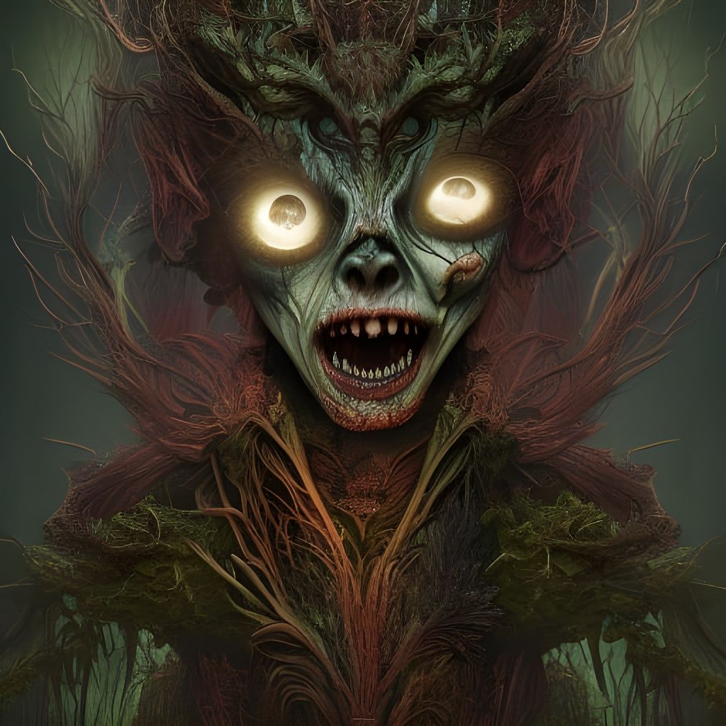 Terrifying Banshee in Dark Forest: Polychromatic Art