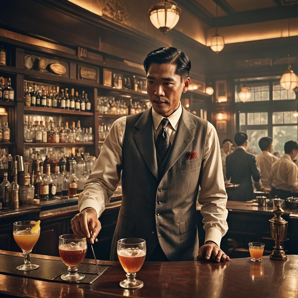 Singapore Sling at Raffles Hotel in 1930s Style