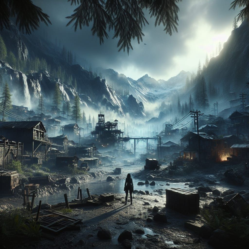 Apocalyptic Mining Town at Foot of Mountains in Unreal Engin...