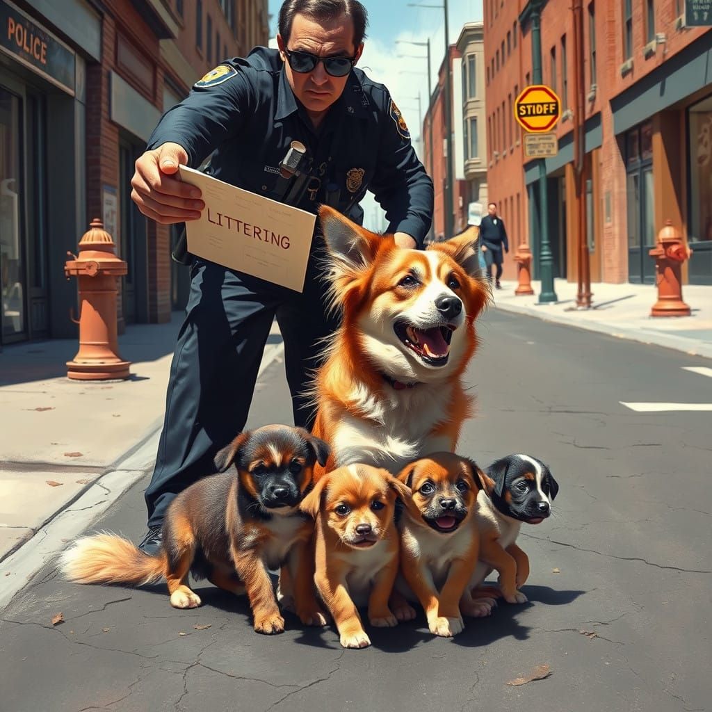 Harried Mama Dog Confronted by Authority in a Hyper-Realisti...