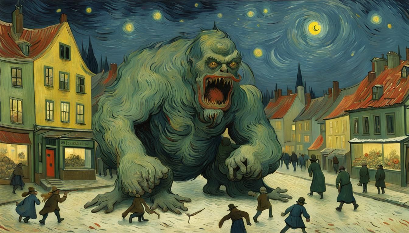 Monsters Attack Quiet Christmas Town: Van Gogh Style