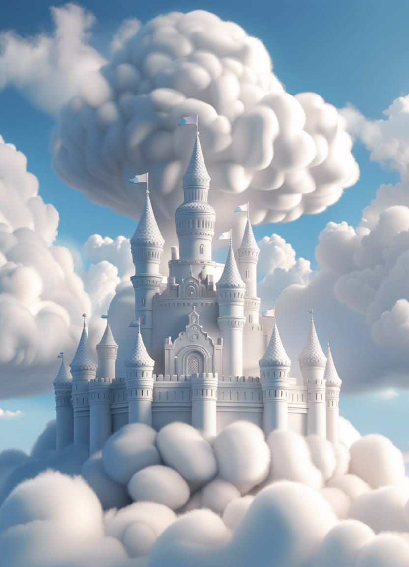 Fluffy Cloud Castle: Hyperrealistic Fantasy Concept Art