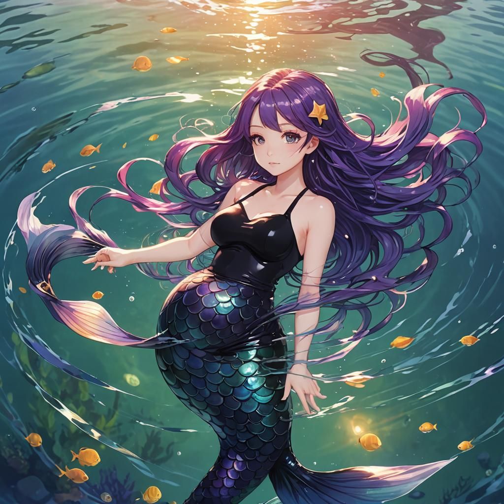 Pregnant Anime Mermaid in Japanese Manga Style