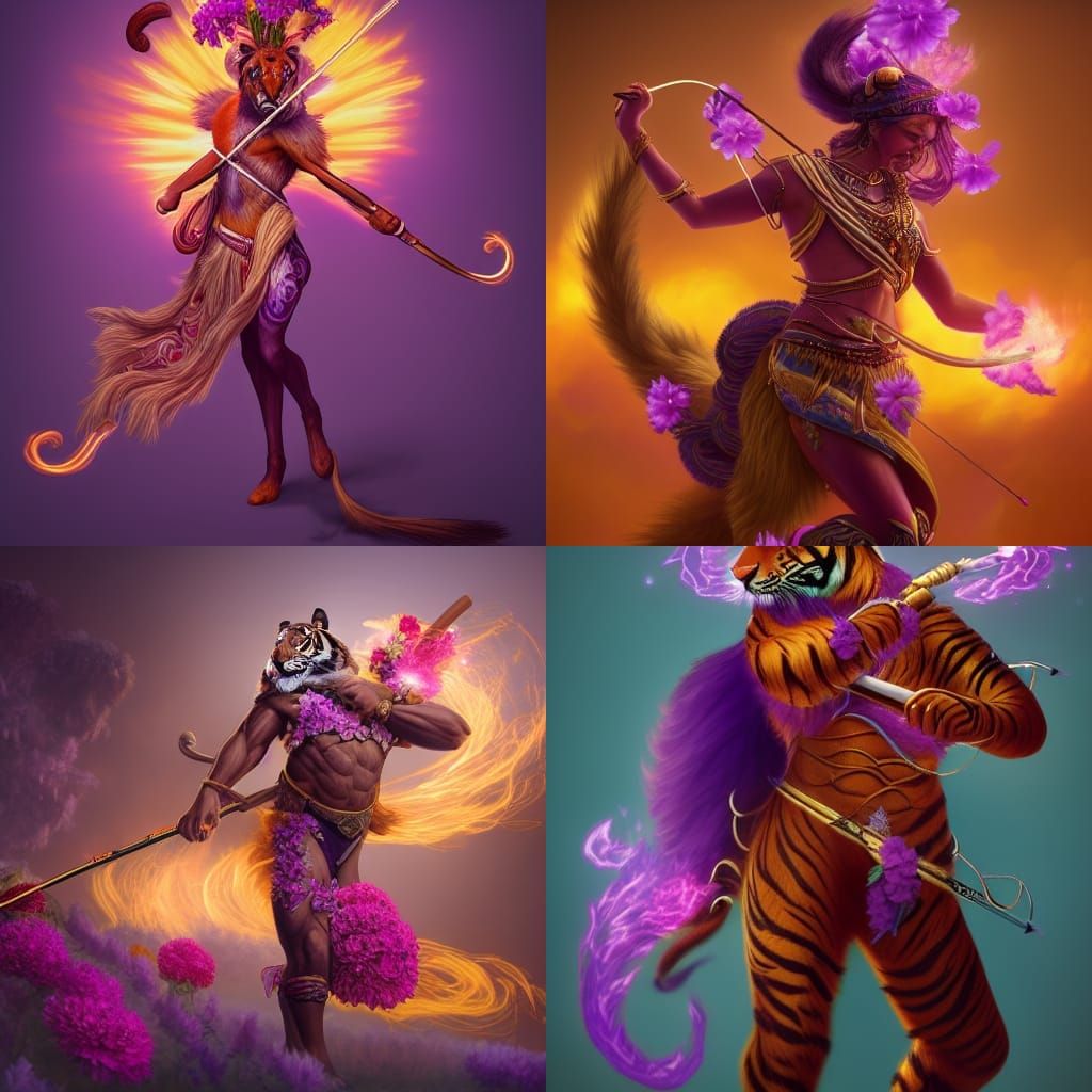 Tiger Archer Centaur in Flames, Digital Art