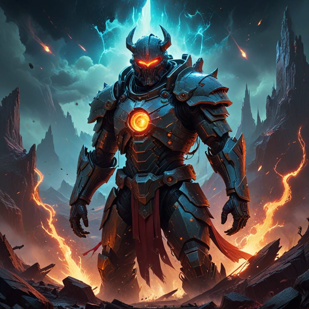 Surreal Cosmic Clash: Ancient Warriors Battle Dark Forces