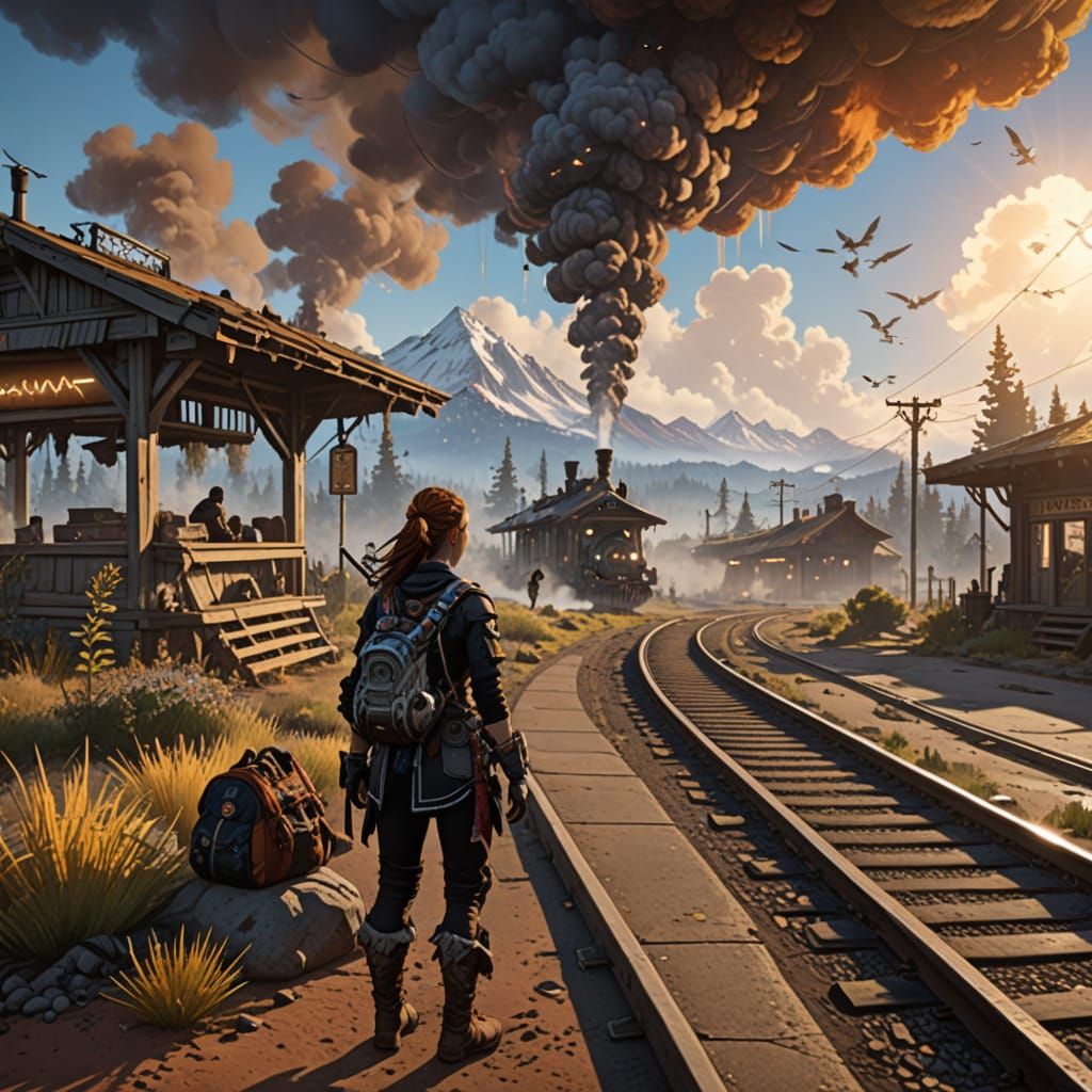 Whimsical Train Station Amidst Morning Mist