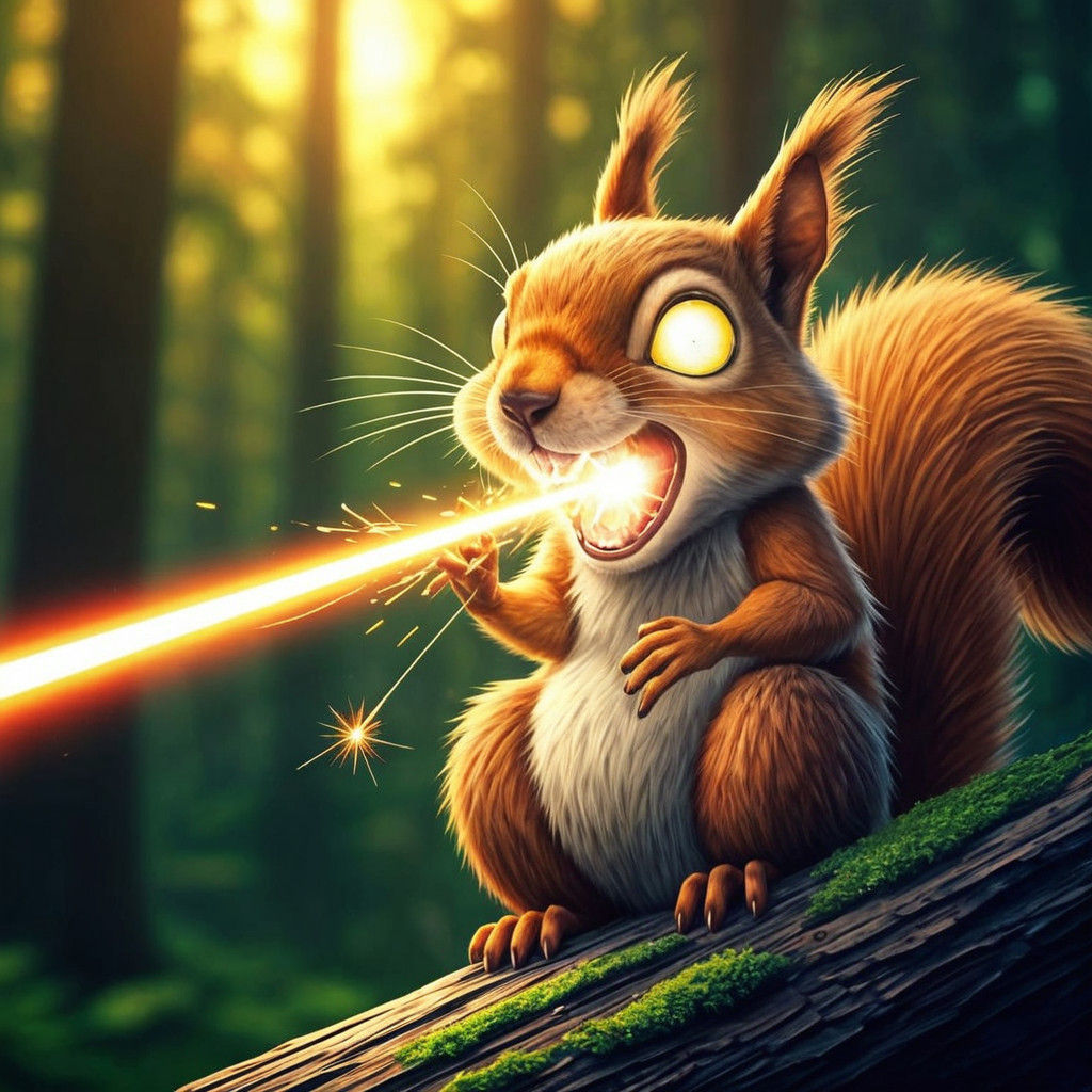 Whimsical Squirrel Fires Laser from Mischief-Filled Mouth