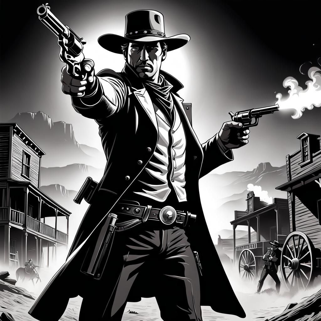 Wild West Gunslinger Illustration in Comic Book Style