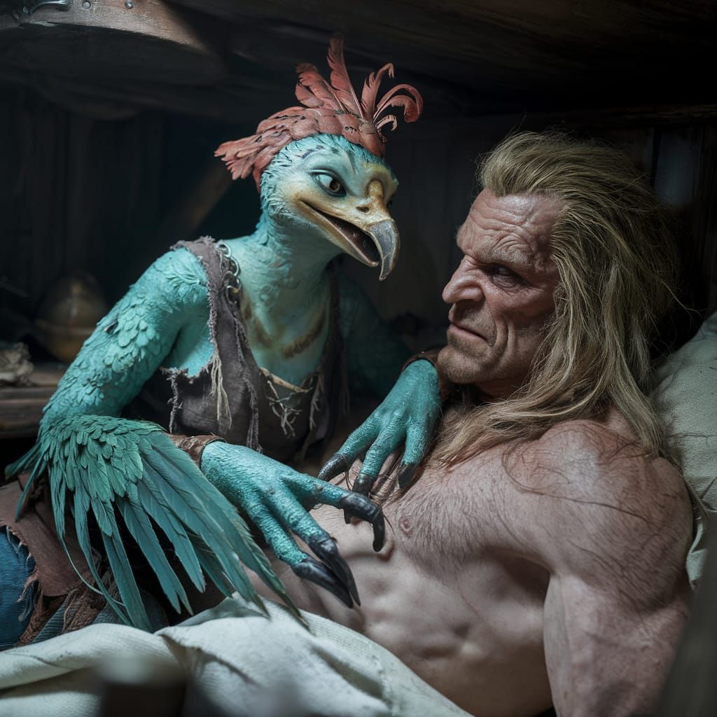 Pirate Bird Cuddles Pirate: Cinematic Leica Still