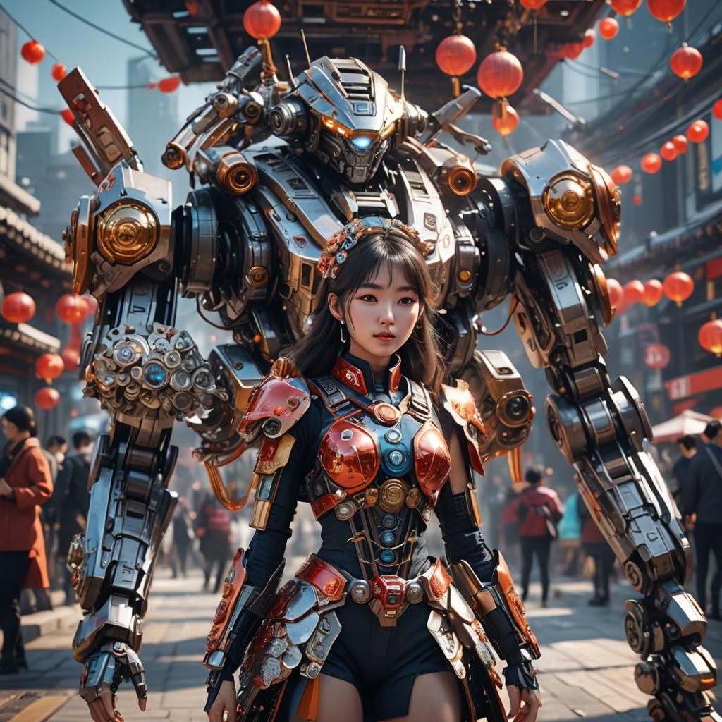 Festive Korean Girl Celebrates in Sci-Fi Style