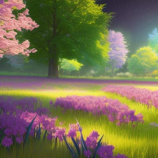 Colorful Iris Meadow: Fantasy Matte Painting