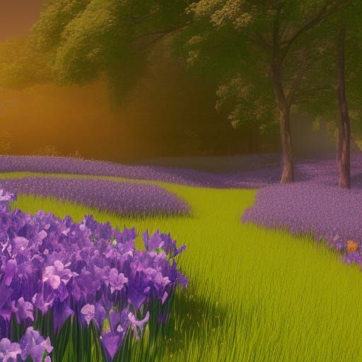 Colorful Iris Meadow Fantasy Matte Painting