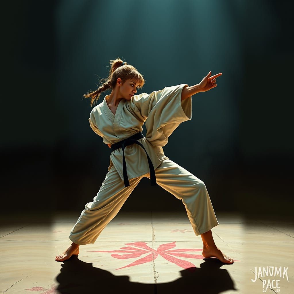 Blonde Karate Fighter in Realistic Style