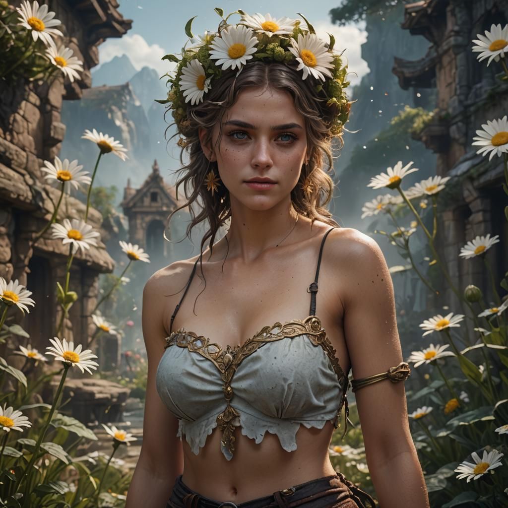 Woman with Daisies: Detailed Matte Painting