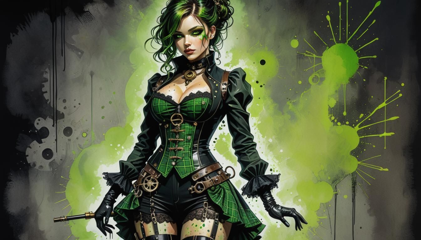 Steampunk Babe Portrait in Impasto Painting Style