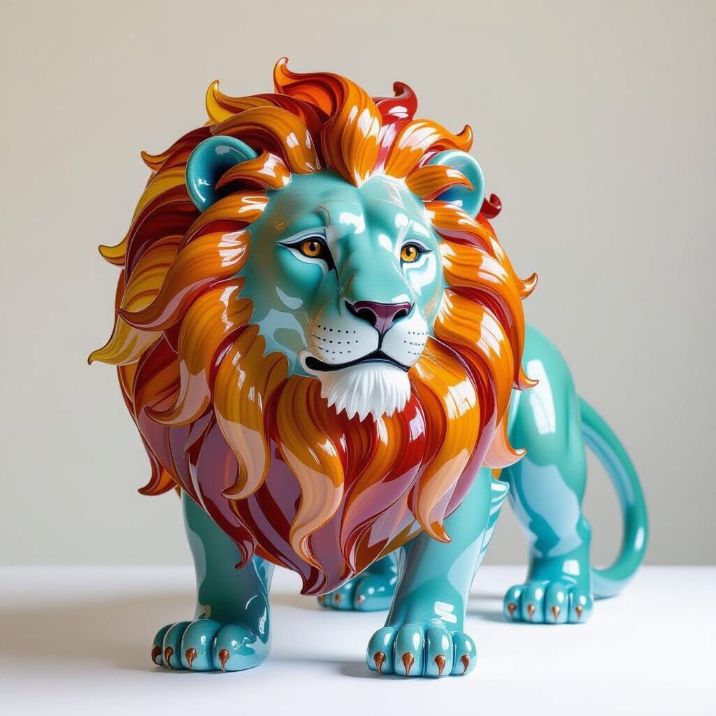 Majestic Glass Lion Sculpture in Expressive Style