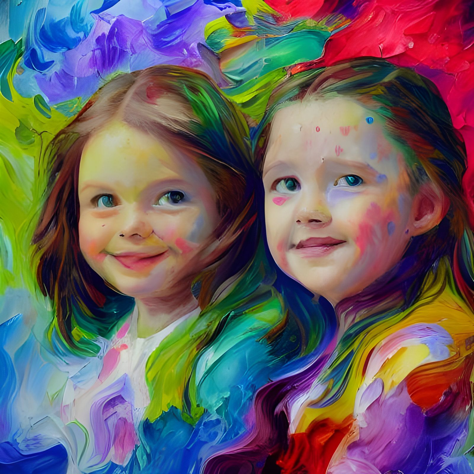 Portrait of children. hyperdetailed contrasting colors detai...