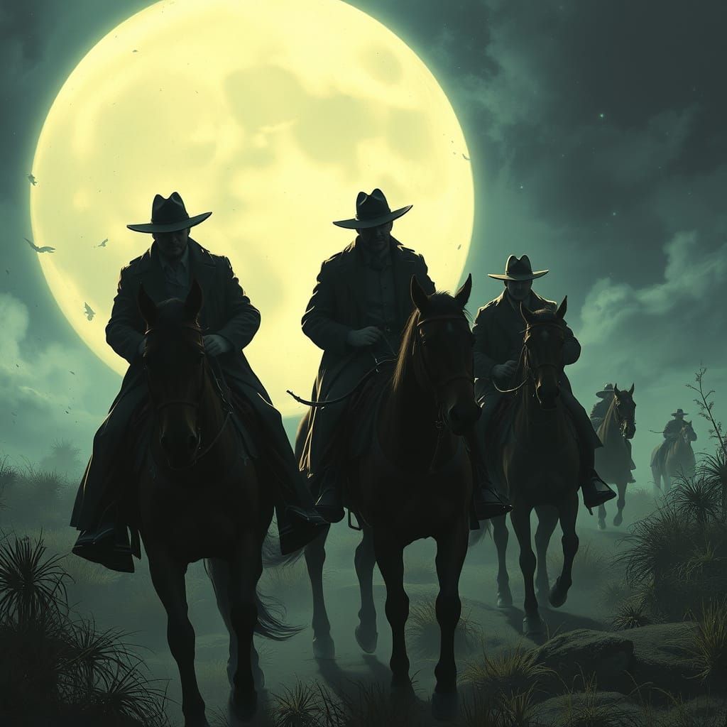 Cyberpunk Cowboys Ride Through a Stormy Night