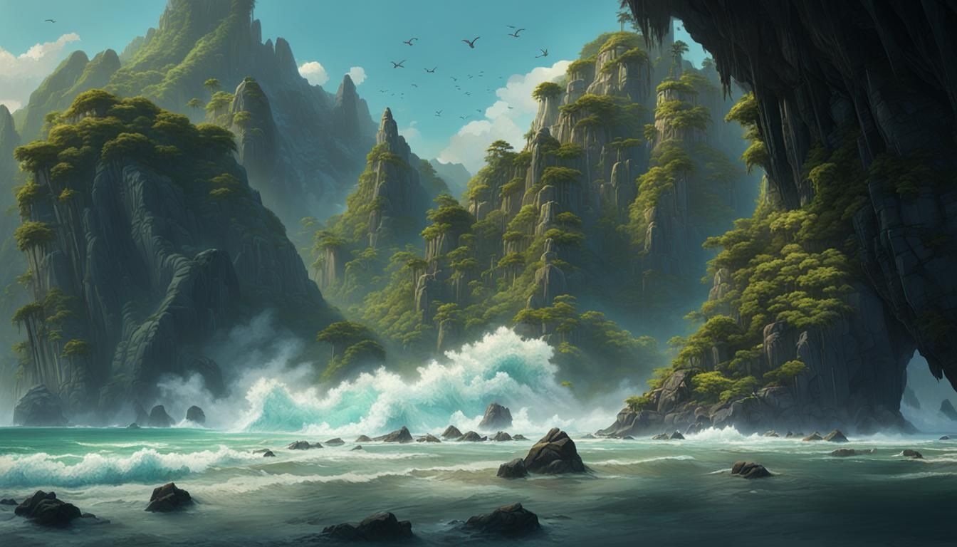 Tropical Seashore with Jungle Outcrop in 8k