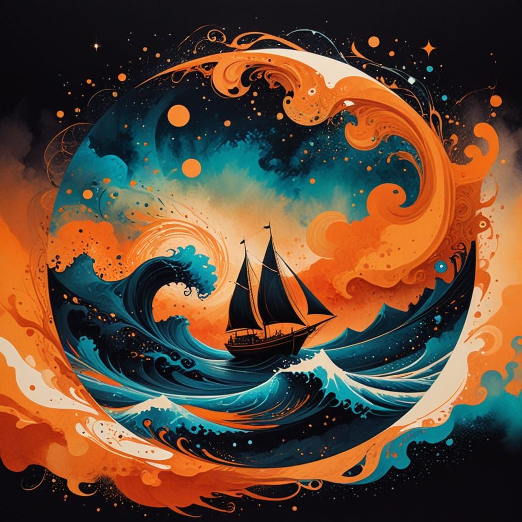 Vibrant Cosmic Visions in Arabic Calligraphy Style