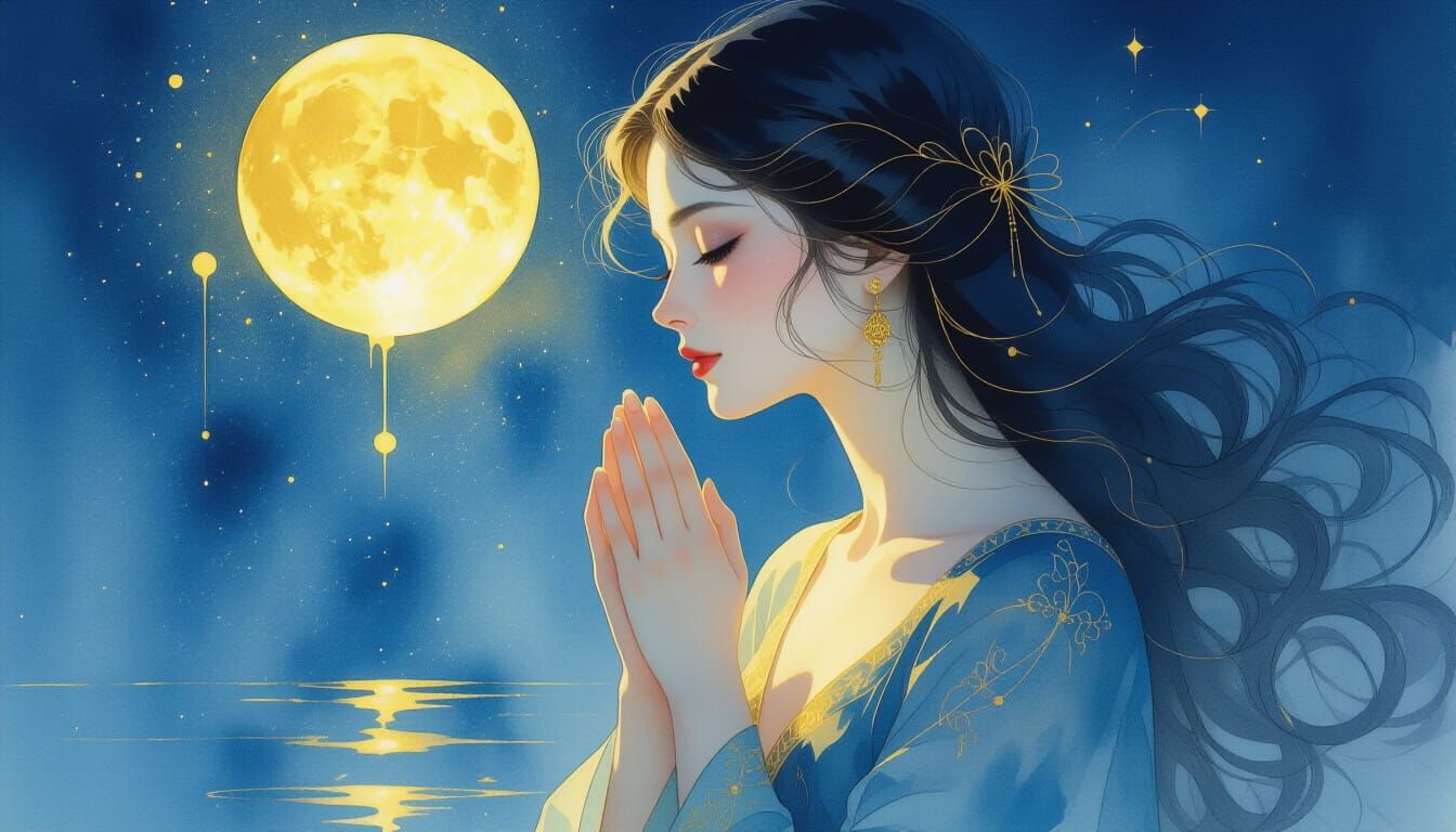 Ethereal Woman in Golden Light, Pre-1912 Style