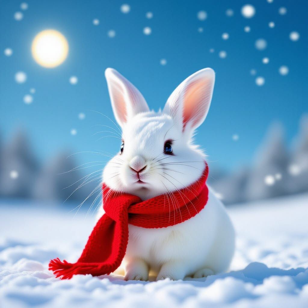 White Rabbit in Red Scarf