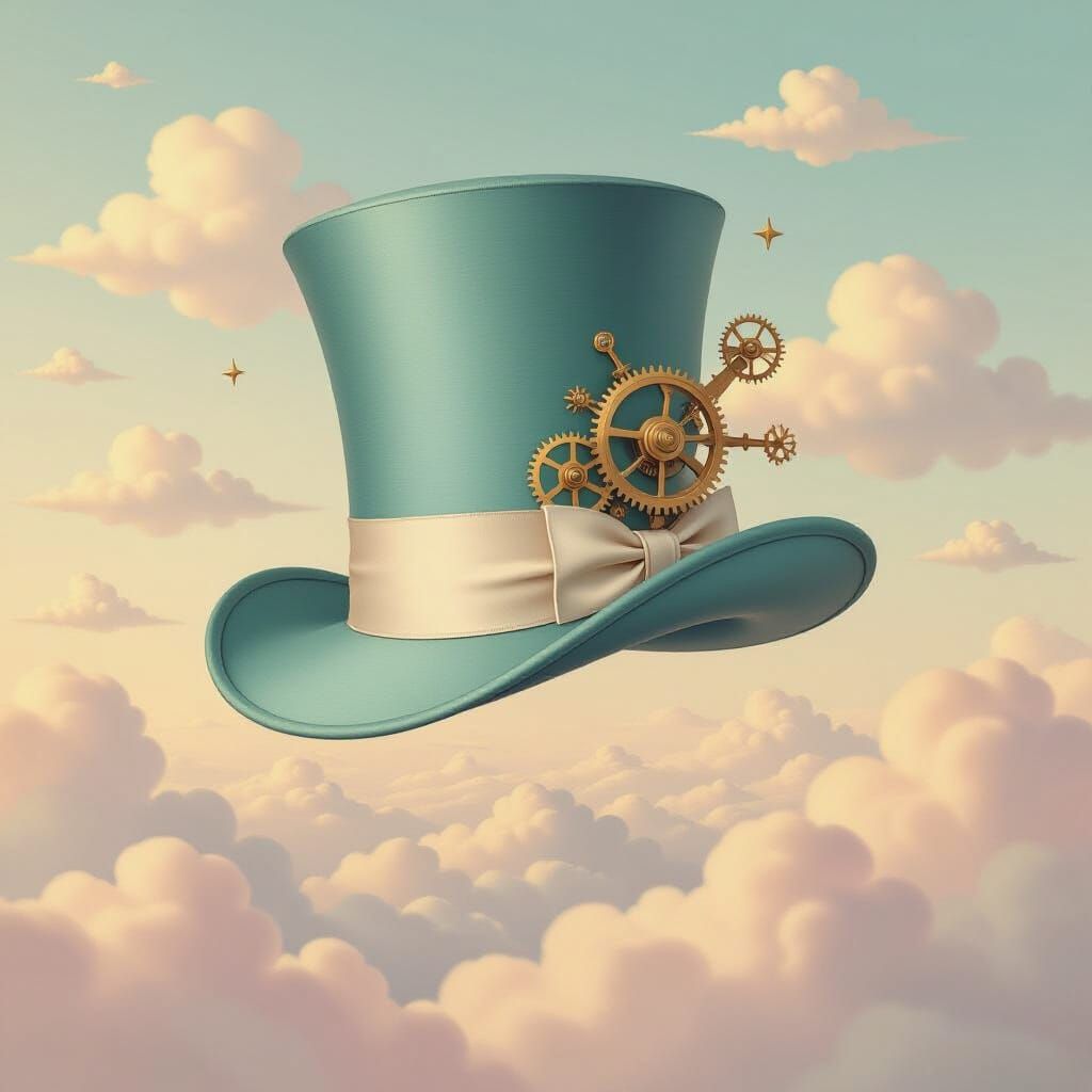 Dreamlike Top Hat Above Pastel Clouds