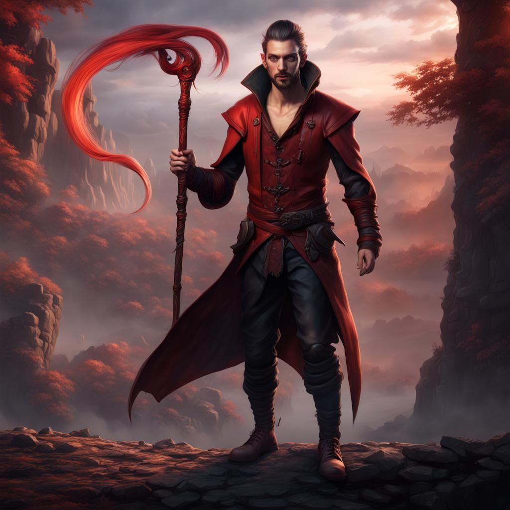 Fantasy Vampire Sorcerer Adventurer in Detailed Matte Painti...