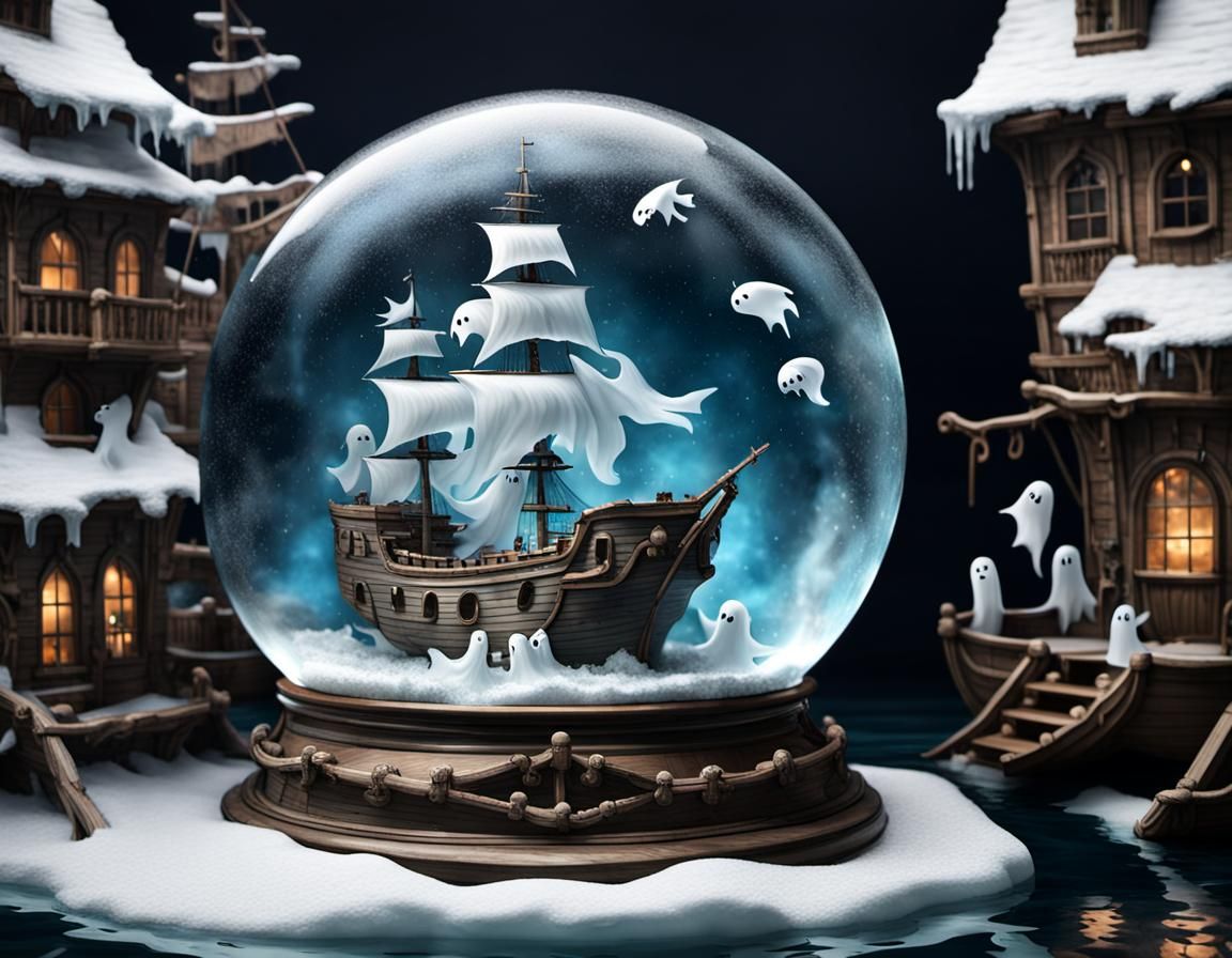 Ghosts in a Sunken Galleon Snow Globe